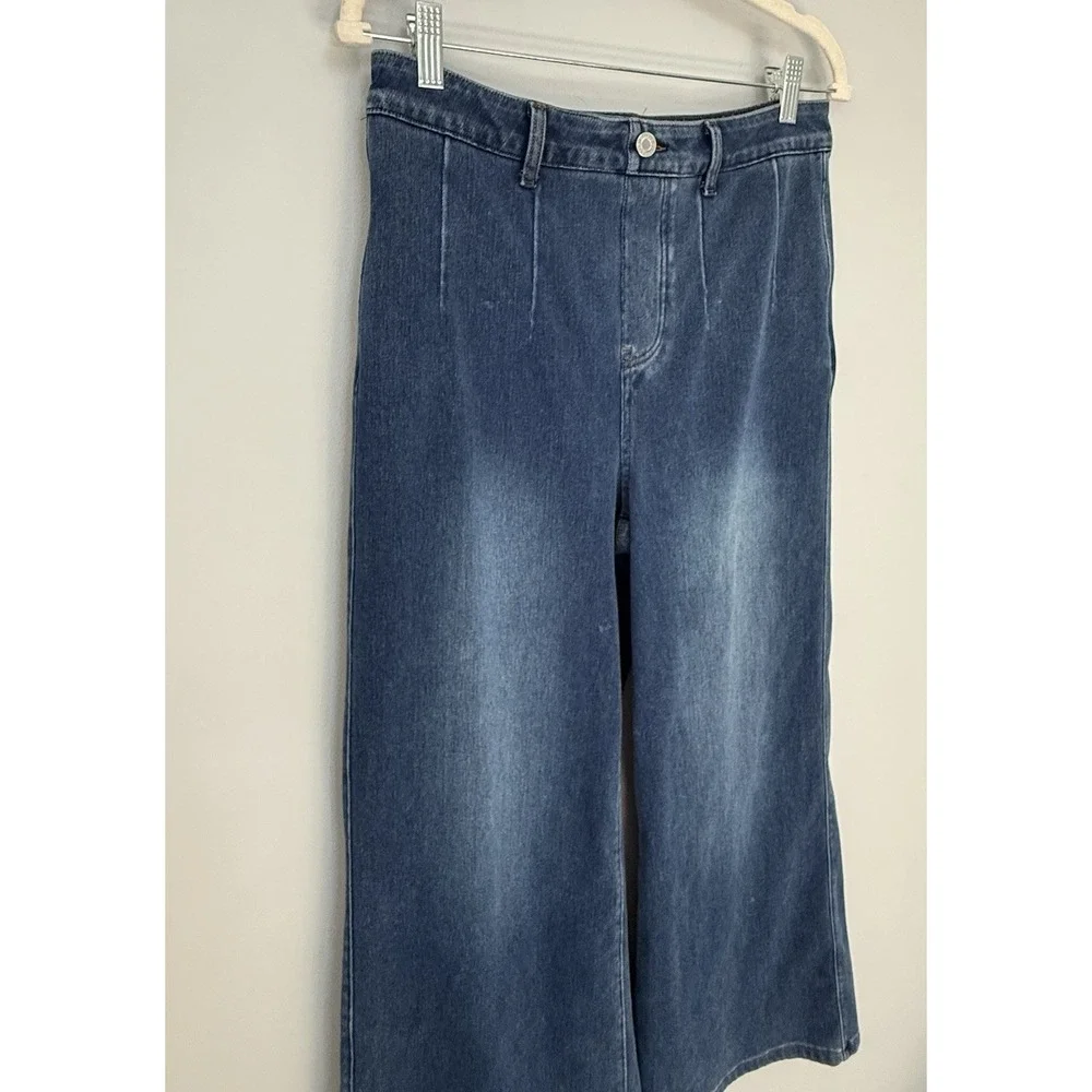 Halara Flex High Waisted Tummy Control Wide Leg Casual  Blue Jeans Size Petite L - Picture 2 of 16